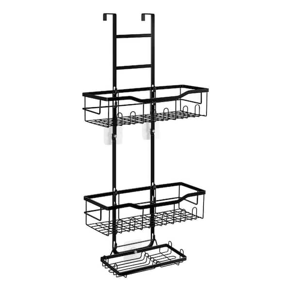 Oumilen 3-Tier Over the Door Hanging Shower Caddy with Soap Holder and Hooks, Black
