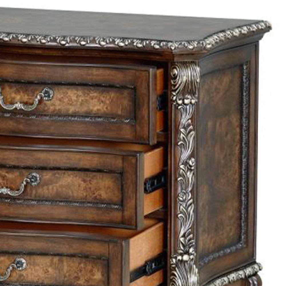 Devany Rich Cherry 3-Drawer Nightstand with Burl Wood Veneers