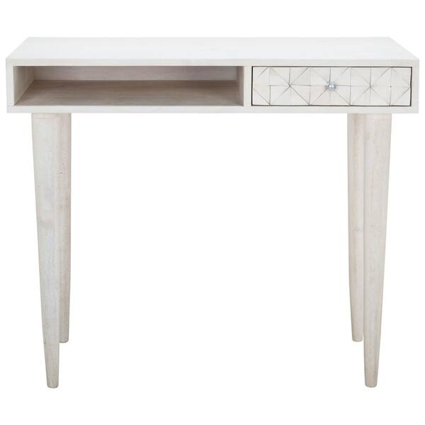 SAFAVIEH Zinnia 35 in. Off-White/Silver Wood 1-Drawer Writing Desk