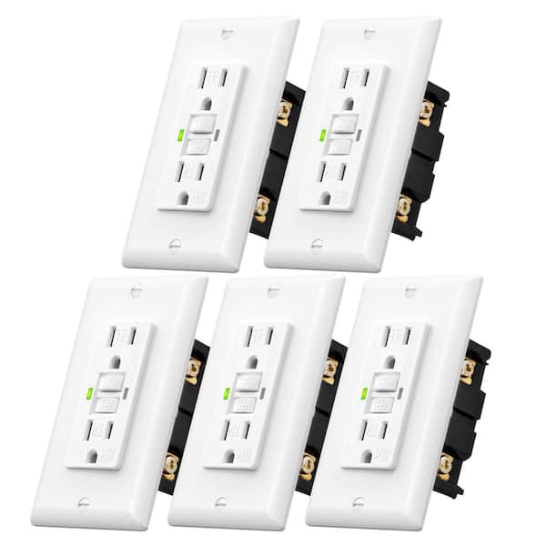 White 20 Amp Tamper Resistant GFCI Outlet Receptacle with LED Indicator, Wallplate Included, 5-Pack