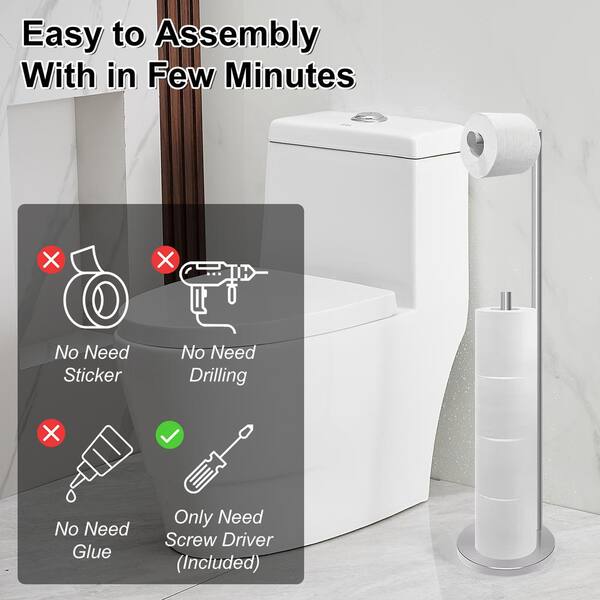 Freestanding Bathroom Toilet Paper Holder with Reserve Storage 3-4 Toilet Paper Rolls, Double Rod in Brushed Nickel