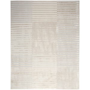 Brushstrokes Beige Silver 8 ft. x 10 ft. Abstract Contemporary Area Rug