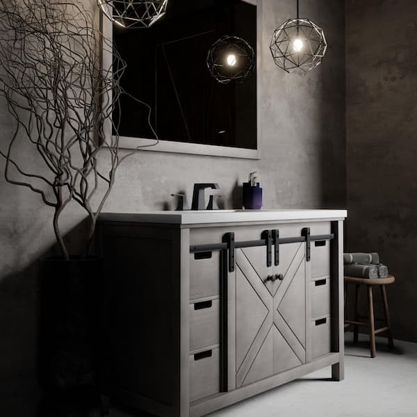 Marsyas 48 in W x 22 in D Ash Grey Bath Vanity, White Quartz Countertop, Faucet Set and 44 in Mirror