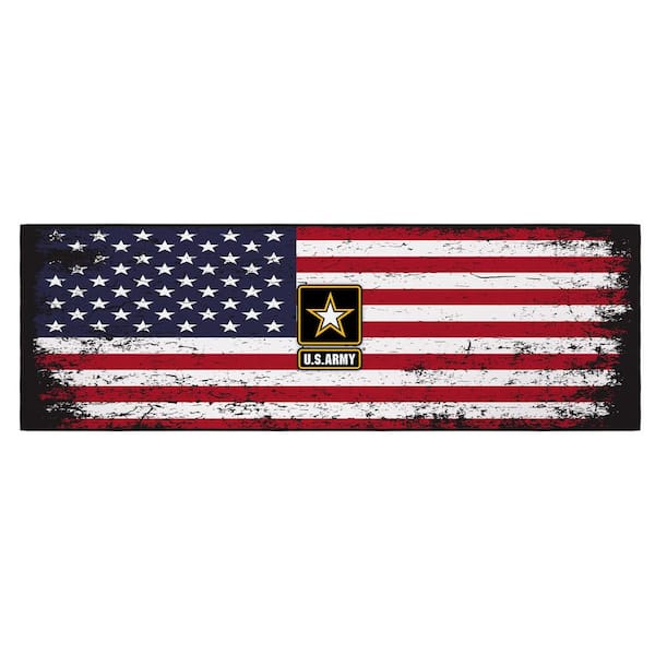 Ottomanson Red/White 2 ft. x 5 ft. For Man Cave Bedroom Kitchen US ARMY USA Flag Non-Slip Runner Rug