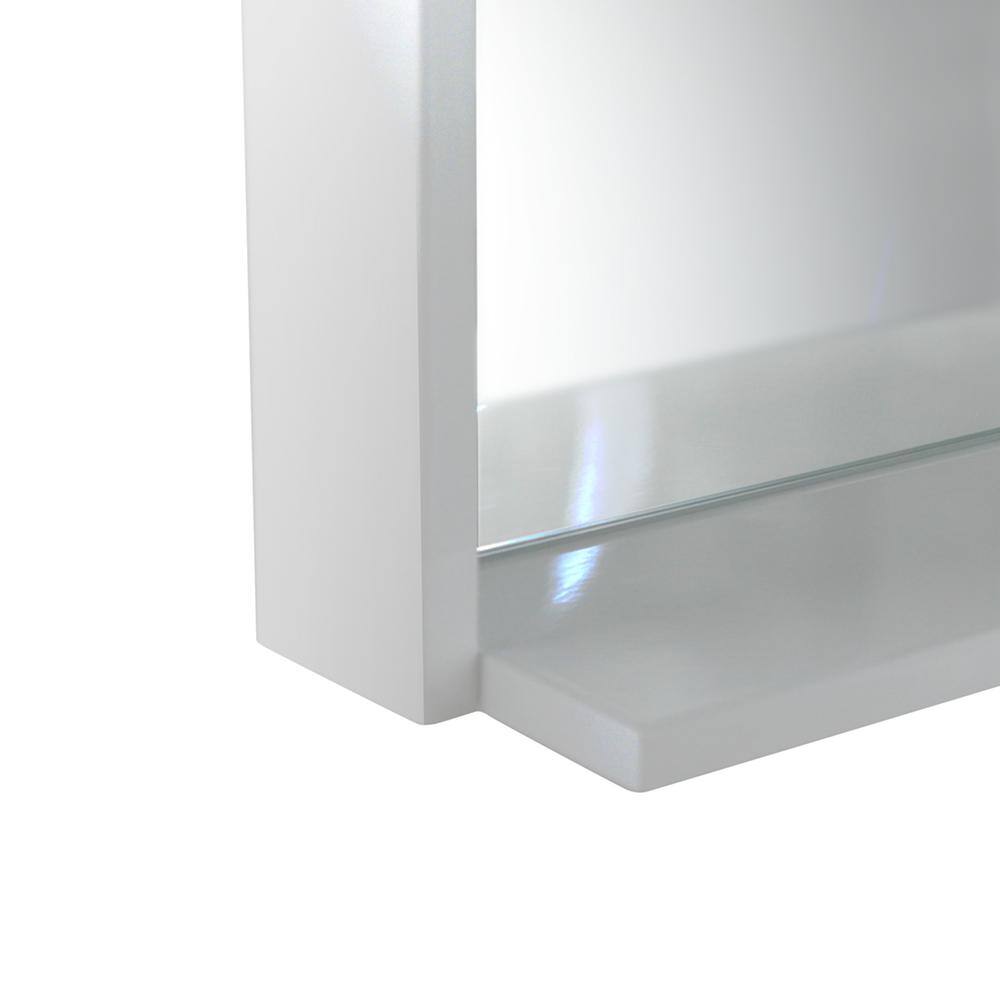 White Rectangular Wood Vanity Mirror with Shelf