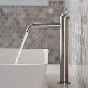 Ramus Single Hole Single-Handle Vessel Bathroom Faucet with Matching Pop-Up Drain in Spot Free Stainless Steel