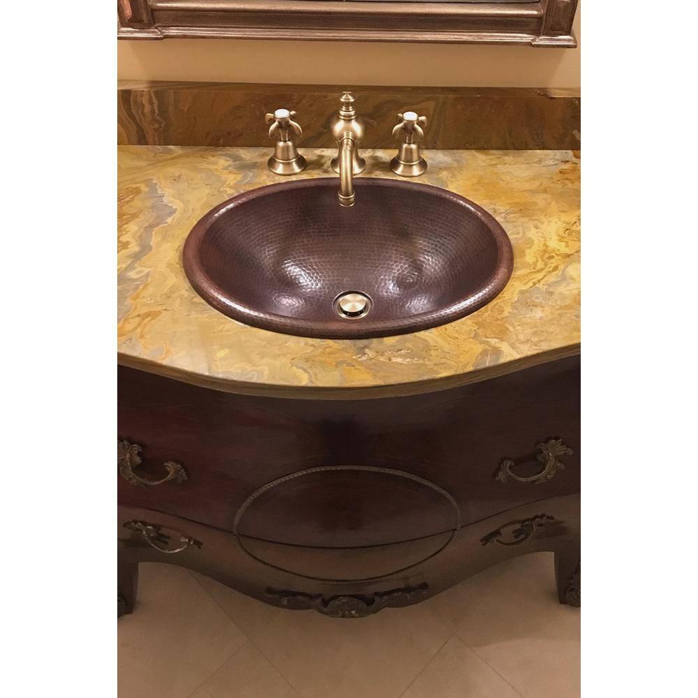 17" Oval Hammered Copper Bathroom Sink with Oil Rubbed Bronze Finish
