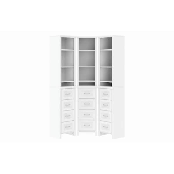 Impressions 61.46 in. W White Reach-In Corner Nook 12-Drawer 24-Shelf Wood Closet System