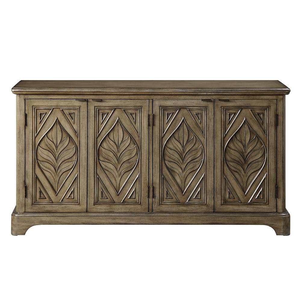 Orana Oak Console Table with Leaf Carvings and Storage