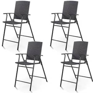 Folding Rattan Wicker Outdoor Bar Stool Chair with Footrests and Armrests for Outdoors and Indoors (4-Pack)