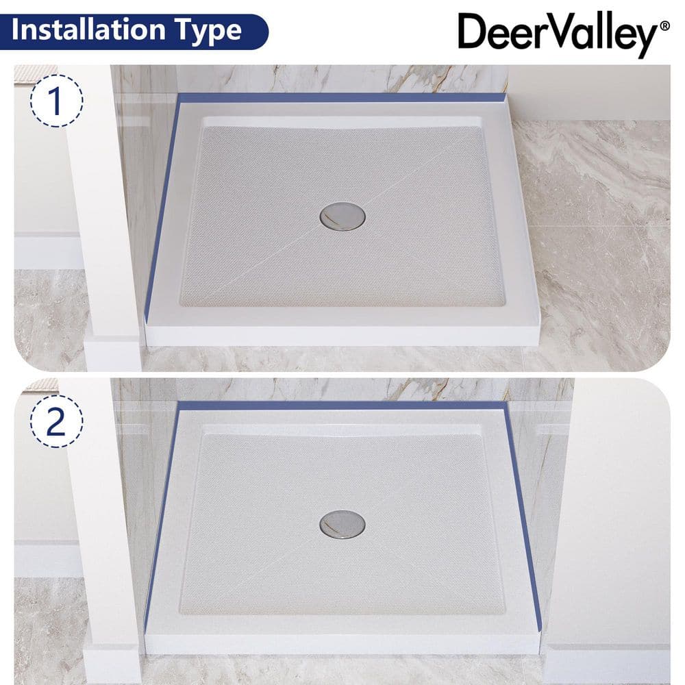 DeerValley 35" White Acrylic Square Shower Base with Center Drain