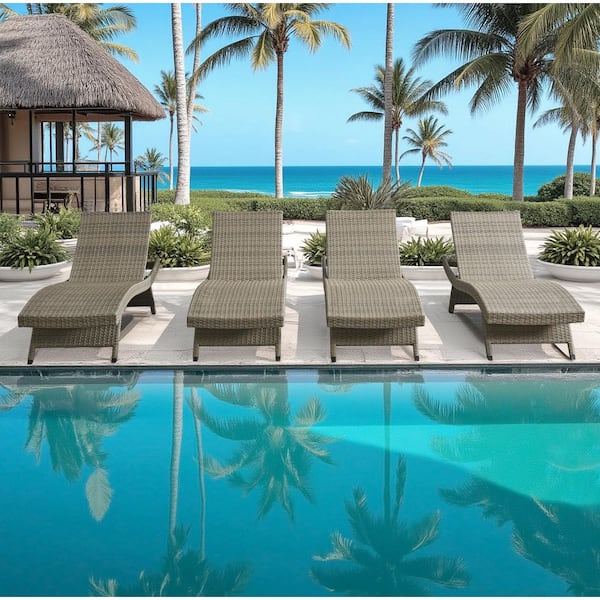 Nature All-Weather Adjustable Resin Wicker Outdoor Chaise Lounge (Set of 4)