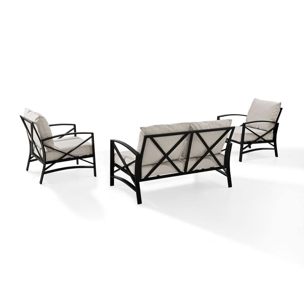 Kaplan 3-Piece Steel Outdoor Seating Set with Oatmeal Cushions