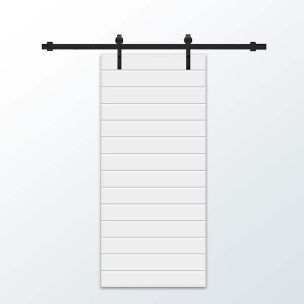 CALHOME 30 in. x 80 in. White Painted Composite MDF Paneled Interior Sliding Barn Door with Hardware Kit