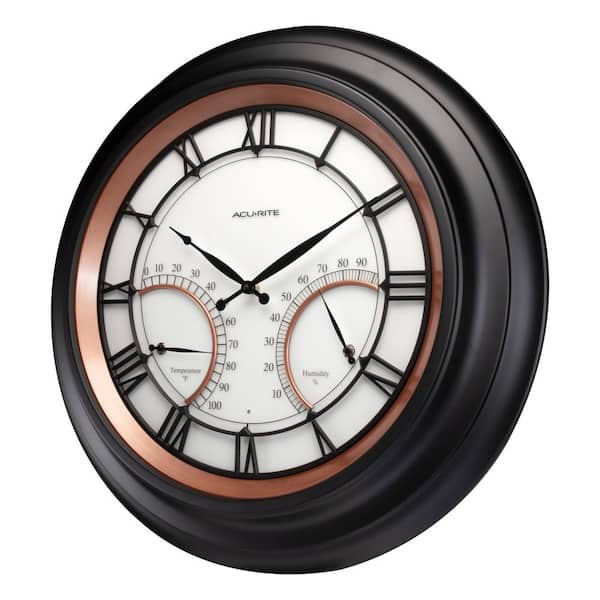 Acurite 24 In Led Illuminated Outdoor Wall Clock With Thermometer Humidity Sensor Roman Numerals Metal Frame Glass Lens 75022m - Led Illuminated Wall Clock