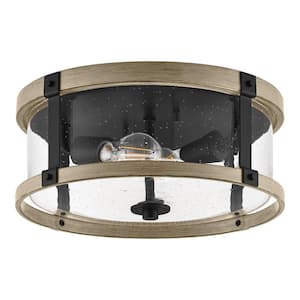 Richland 2-Light Grey Wood Finish Flush Mount with Clear Seedy Glass