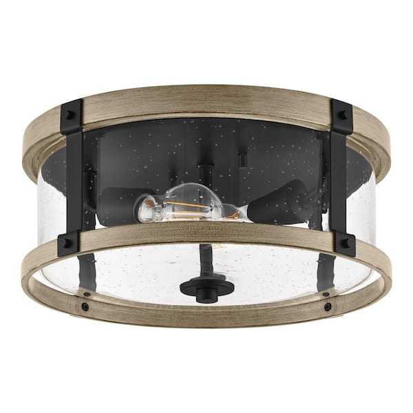 Richland 2-Light Grey Wood Finish Flush Mount with Clear Seedy Glass