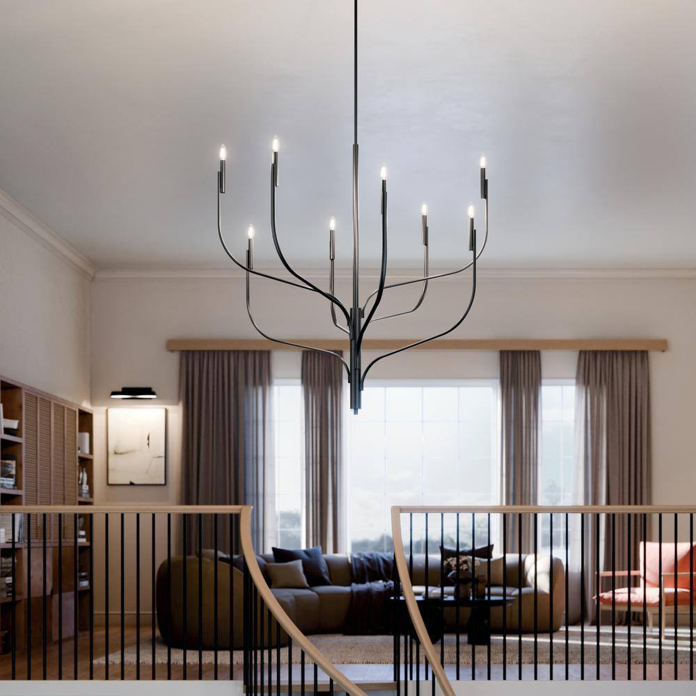Black 8-Light Asymmetric Candle Chandelier