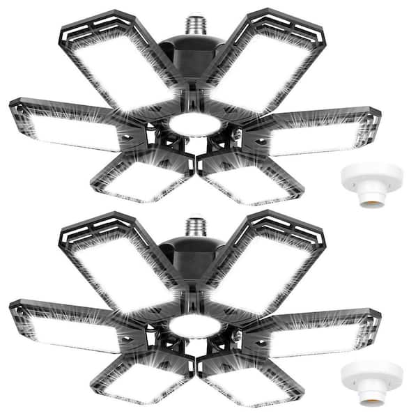 2 Pack 0.9 ft. LED Shop Lights 180-Watt Deformable 18000 LM Close to Ceiling Light Fixtures, 6 Adjustable Panels, Black