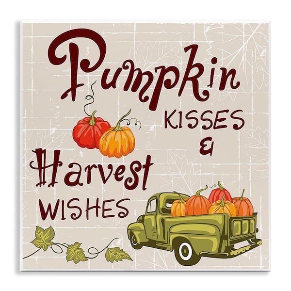 Stupell Industries Farmhouse Pumpkin Kisses by Diane Labombarbe 1 Piece Unframed Graphic Print Typography Poster Art Print 12 in. x 12 in.