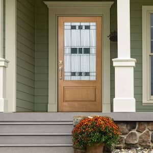 36 in. x 80 in. Savana Light Oak Right-Hand Inswing 3/4 Lite Decorative Fiberglass Prehung Front Door