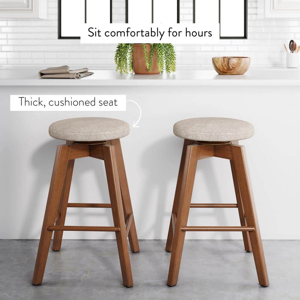 Amalia Antique Coffee Natural Wheat Swivel Leather Wood Counter Stool