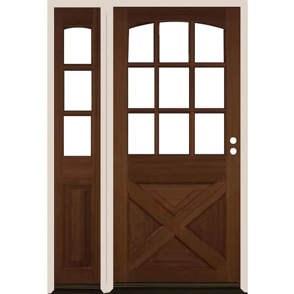 Krosswood Doors 50 in. x 80 in. Farmhouse X Panel LH 1/2 Lite Clear Glass Provincial Stain Douglas Fir Prehung Front Door with LSL