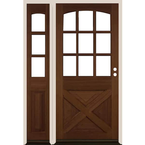 Krosswood Doors 50 in. x 80 in. Farmhouse X Panel LH 1/2 Lite Clear Glass Provincial Stain Hemlock Prehung Front Door with LSL