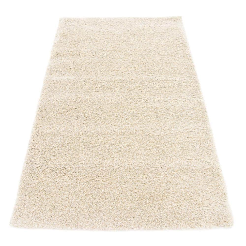 Ivory Rectangular Shag Synthetic Indoor Area Rug 3' 3" x 5' 3"