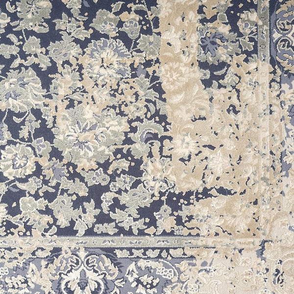 2 ft. x 5 ft. Blue Floral Runner Rug