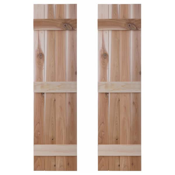 null 14 in. x 42 in. Traditional Wood Board and Batten Shutters Pair in Unfinished