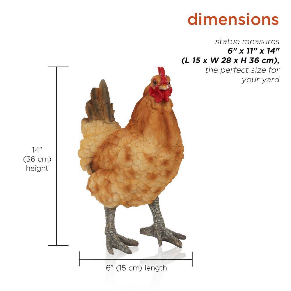Rustic Orange and Red Polyresin Standing Hen Statue, 14" Height