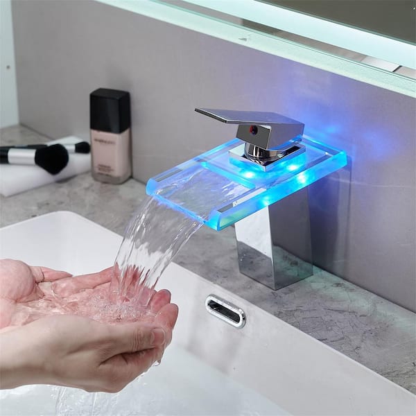 LED Waterfall Bathroom Faucet- Water Temperature Color Change Tap