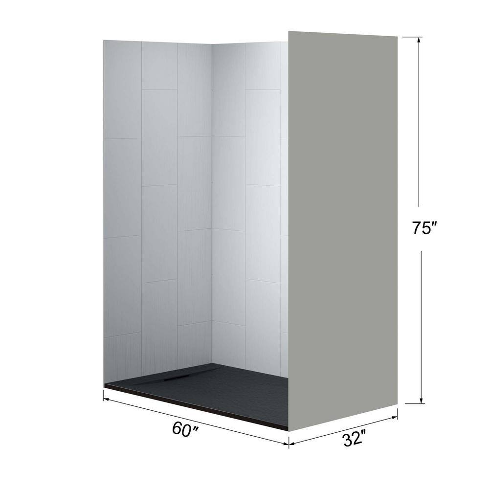 60'' Black Solid Surface Rectangular Shower Stall with Brushed Nickel Trim
