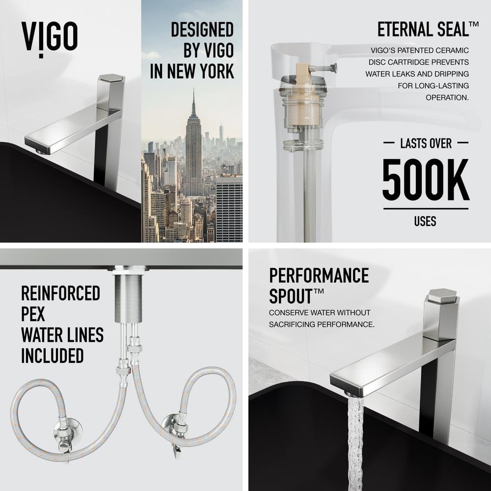 Nova Elegance Tall Rectangular Spout Bathroom Vessel Faucet in Brushed Nickel