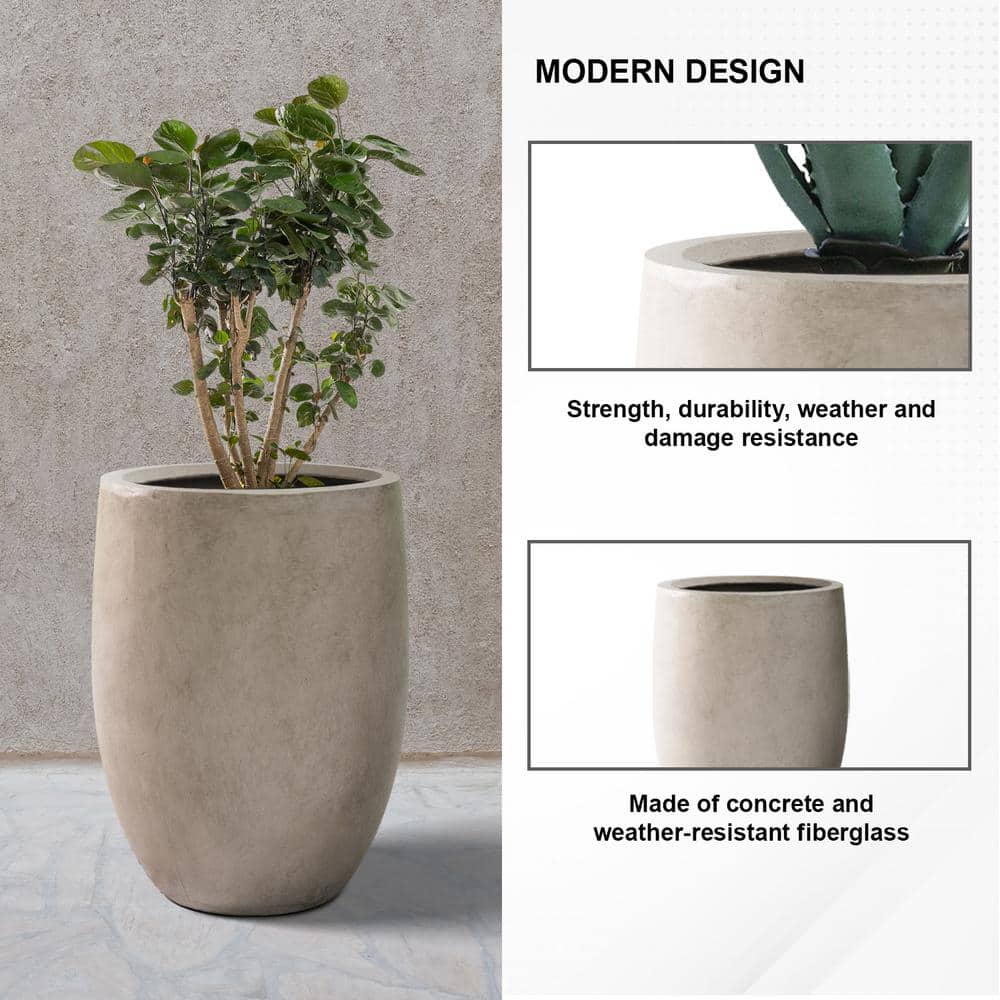 Large Weathered Gray Concrete Tall Planter with Drainage Hole