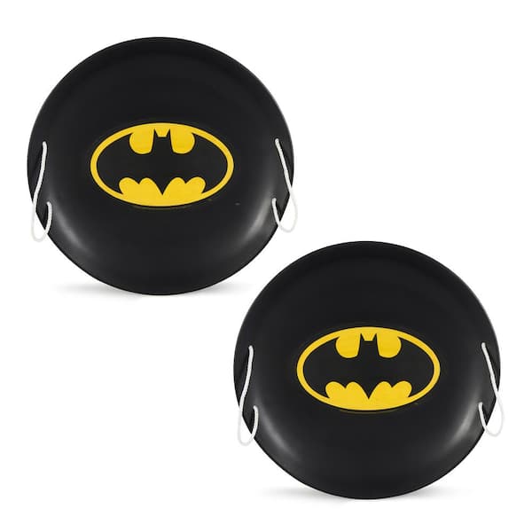 Slippery Racer 26 in. Batman Metal Saucer Sled with Rope Handles, Black (2-Pack)