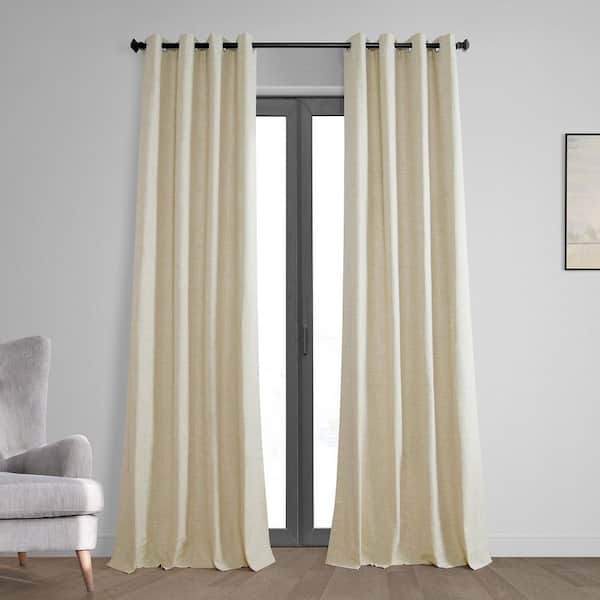 Exclusive Fabrics & Furnishings Natural Light Beige Cross Linen Weave Grommet Blackout Curtain - 50 in. W x 108 in. L (1 Panel)