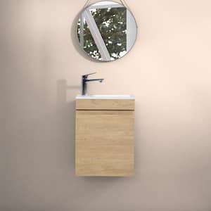 8.66 in. Single Sink Wall-Mounted Storage Floating Bath Vanity in Brown with White Ceramic Top Basin/Soft Close Doors