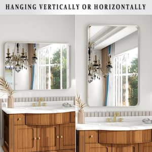 24 in. W x 35 in. H Rectangular Metal Deep Framed Wall Bathroom Vanity Mirror Silver