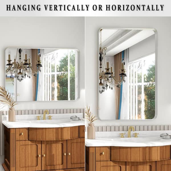24 in. W x 35 in. H Rectangular Metal Deep Framed Wall Bathroom Vanity Mirror Silver