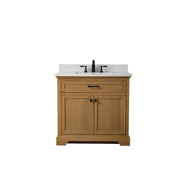 Design Element Milano 36 in Single Sink Oak Bath Vanity with White Quartz Top (Assembled)