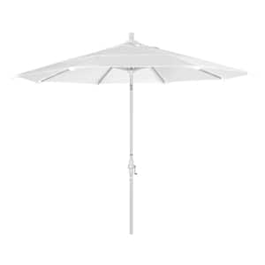 11 ft. White Aluminum Pole Market Aluminum Ribs Crank Lift Outdoor Patio Umbrella in Natural Sunbrella