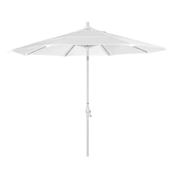 California Umbrella 11 ft. White Aluminum Pole Market Aluminum Ribs Crank Lift Outdoor Patio Umbrella in Natural Sunbrella