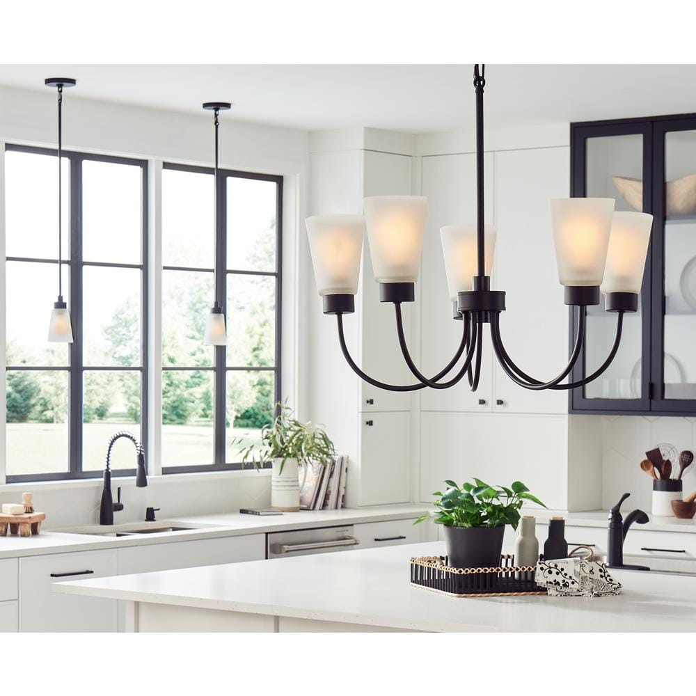 Erma 24 in. 5-Light Black Traditional Shaded Circle Dining Room Chandelier with Satin Etched Glass Shades price history on PriceWatchPro