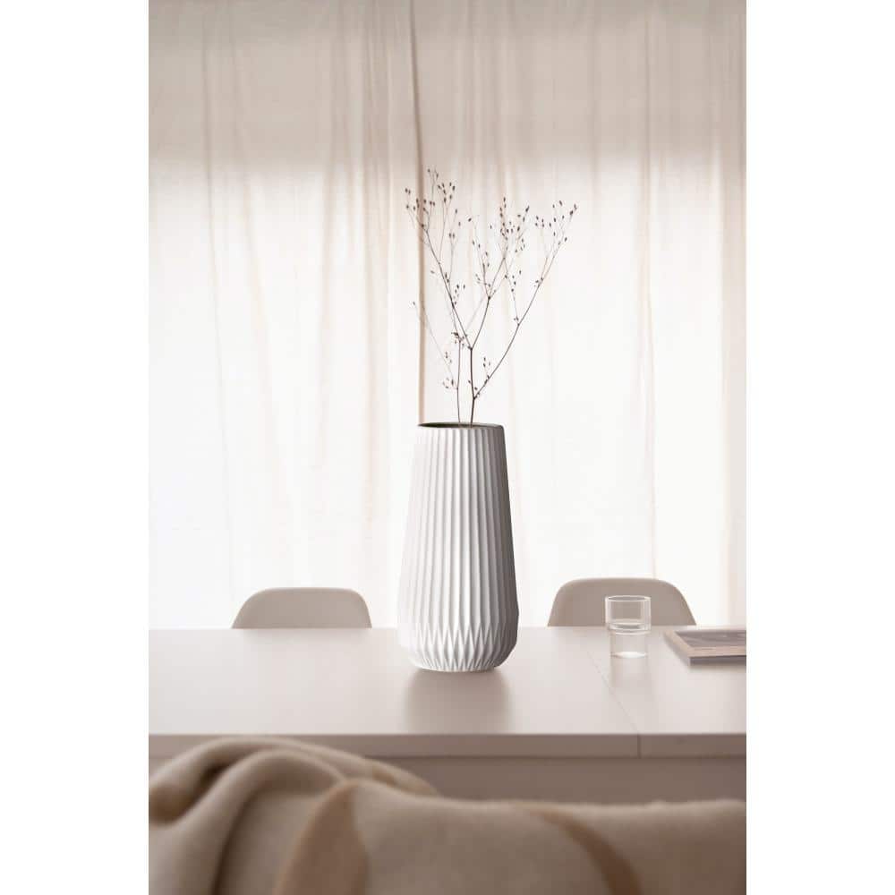 Matte White Ceramic Fluted Vase, 11.5"