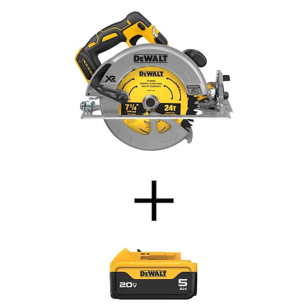 DEWALT 20V MAX Cordless Brushless 7-1/4 in. Circular Saw and (1) 20V MAX Premium Lithium-Ion 5.0Ah Battery