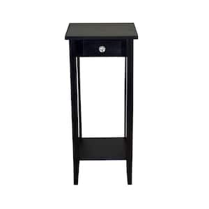12 in. Square Black 27 in. Tall Square Wood End Table with Drawer and Shelf