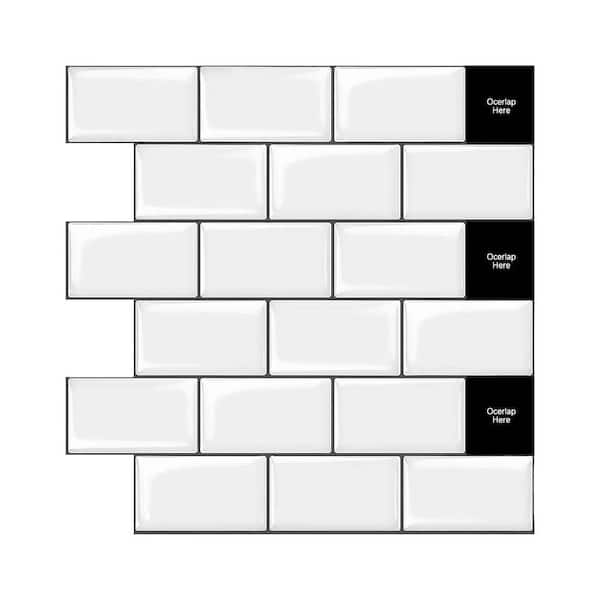 Yipscazo 10 in. x 11.8 in. White with Black Grout Thin Vinyl Peel and Stick Backsplash Tiles for Kitchen (20-Pack/16.39 sq. ft.)