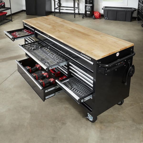 Husky Tool Storage 72 in. W Standard Duty Gloss Blue Mobile Workbench Tool Chest
